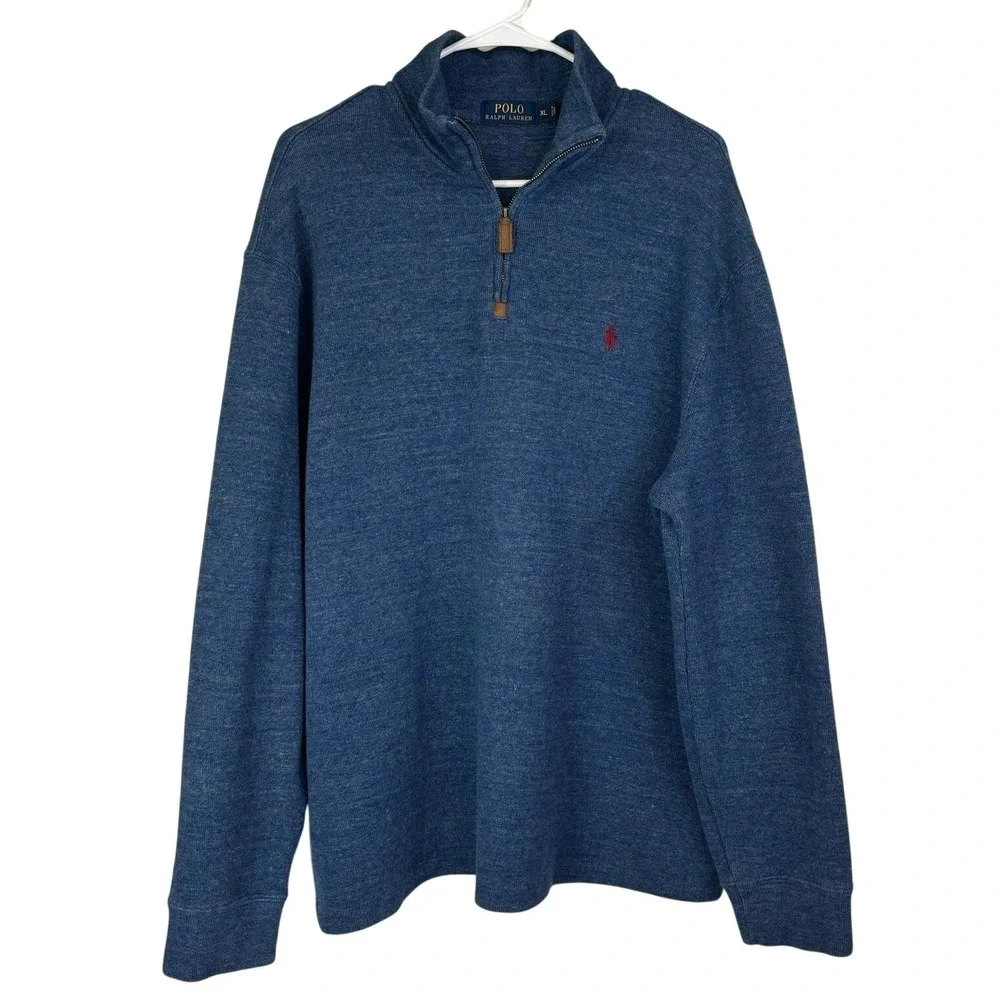 Polo Ralph Lauren Quarter Zip Pullover Sweater Mens XL Blue Preppy Old Money